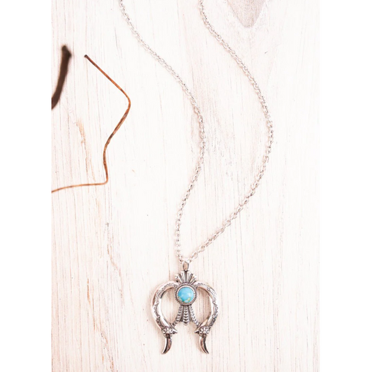 Serene Hope Silver/Turquoise Squash Blossom Necklace
