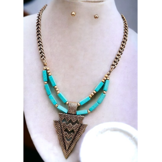 Say What You Will Gold/Turquoise Necklace/Earrings Set