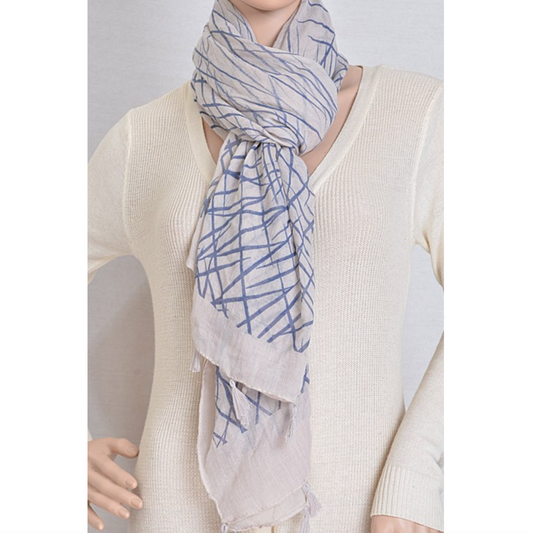 Lines In The Sky Beige/Blue Scarf