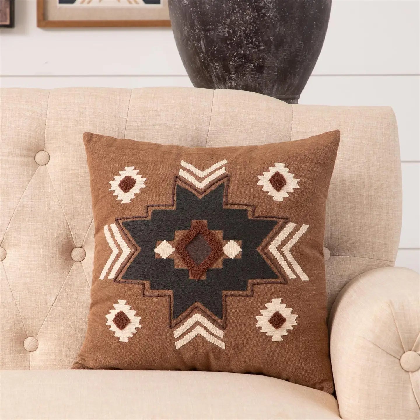 Brown/Black/White Aztec Throw Pillow