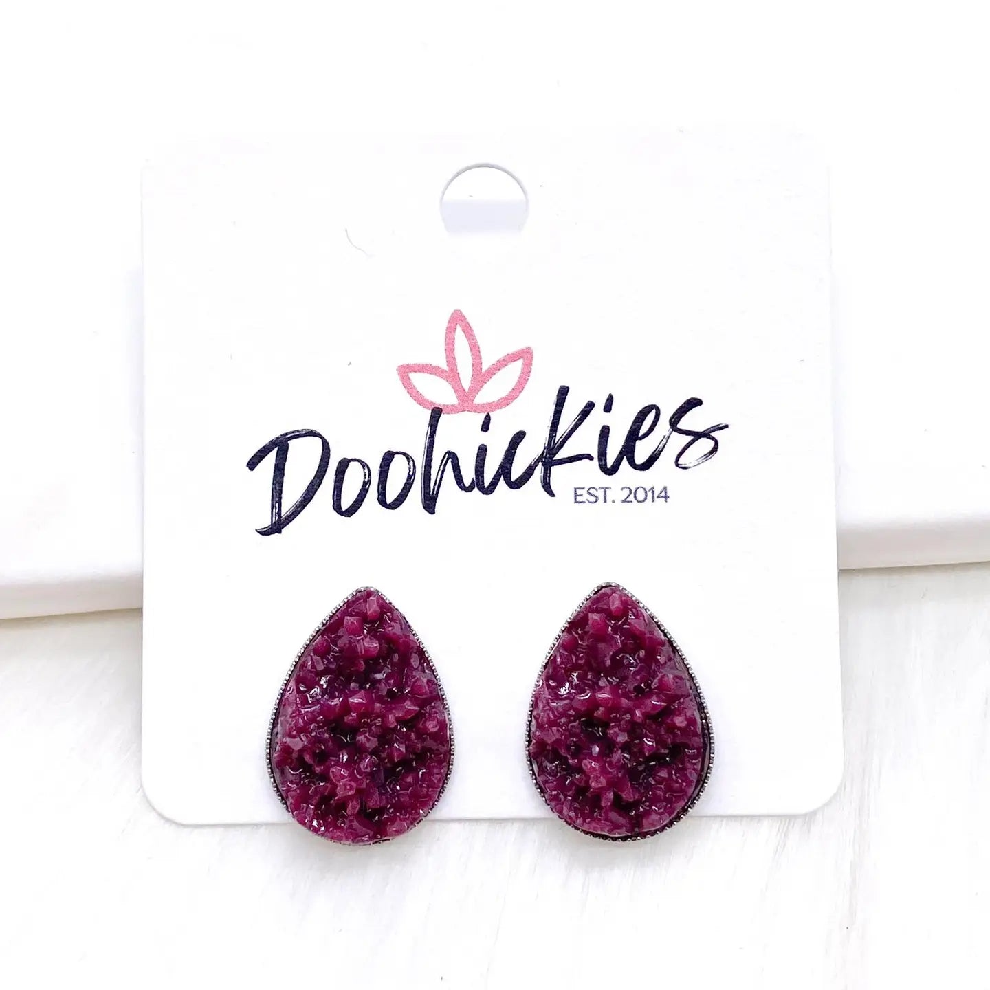 Teardrop Druzy Stud Earrings - Plum