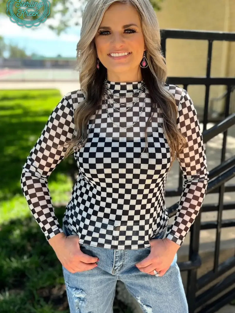 Round the Track Checkered Mesh Top