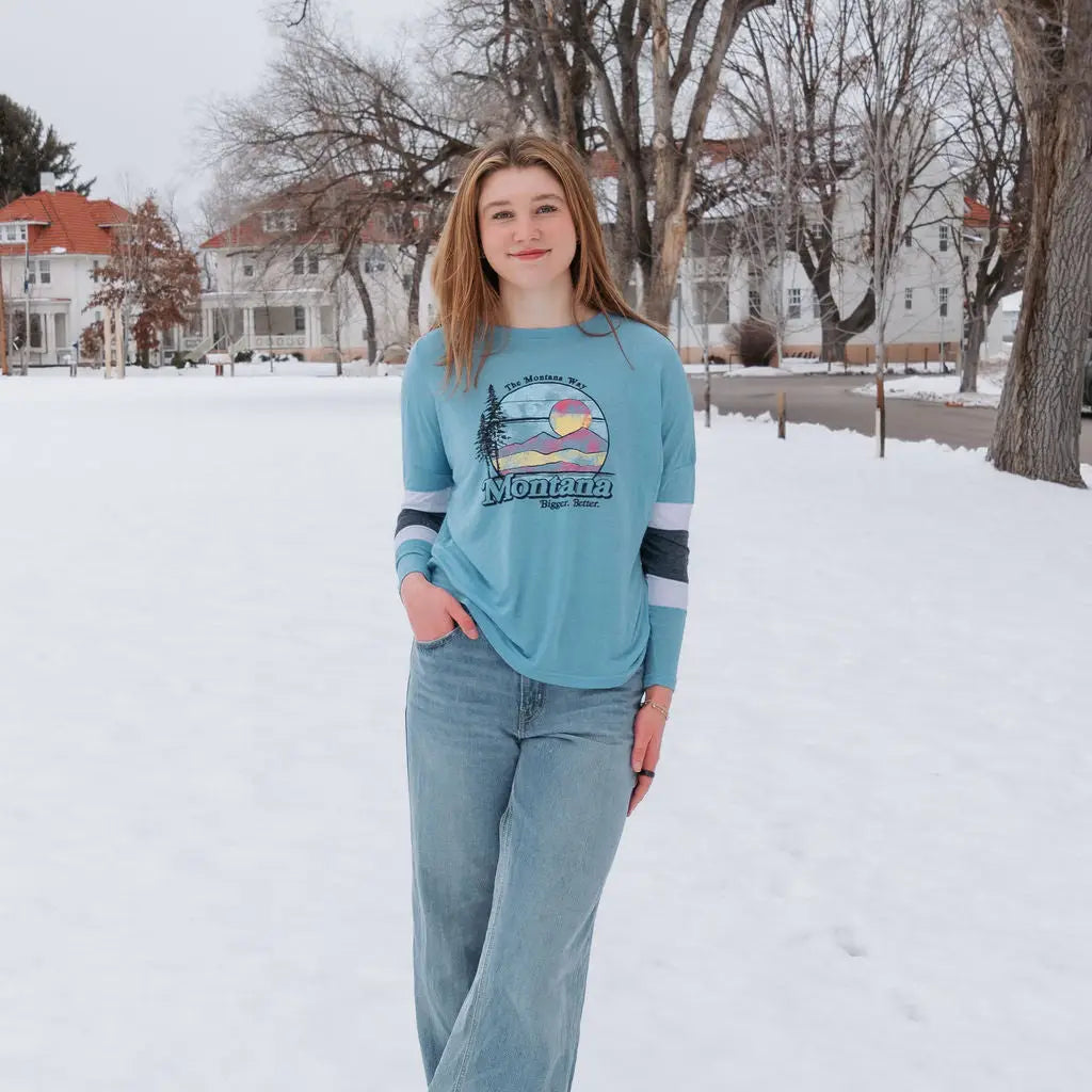 Bigger. Better. Sky Blue Montana Striped Sleeve Top