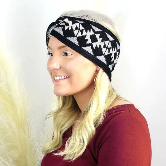 Wrapped In Warmth Aztec Headband - Black/Gray