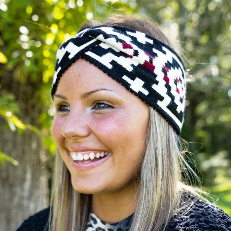 Wrapped In Warmth Aztec Headband - Black/White