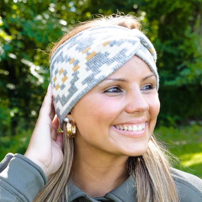 Wrapped In Warmth Aztec Headband - Gray/White