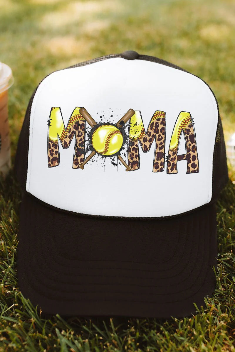Softball Mama Cheetah Print Black/White Trucker Cap