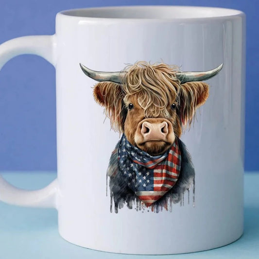 Patriotic Highland Cow Mug