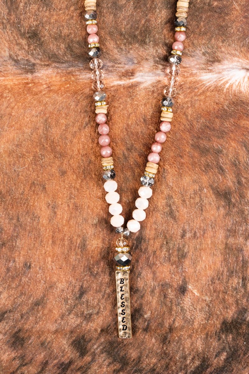 Blessed Pink Wood Bead Necklace
