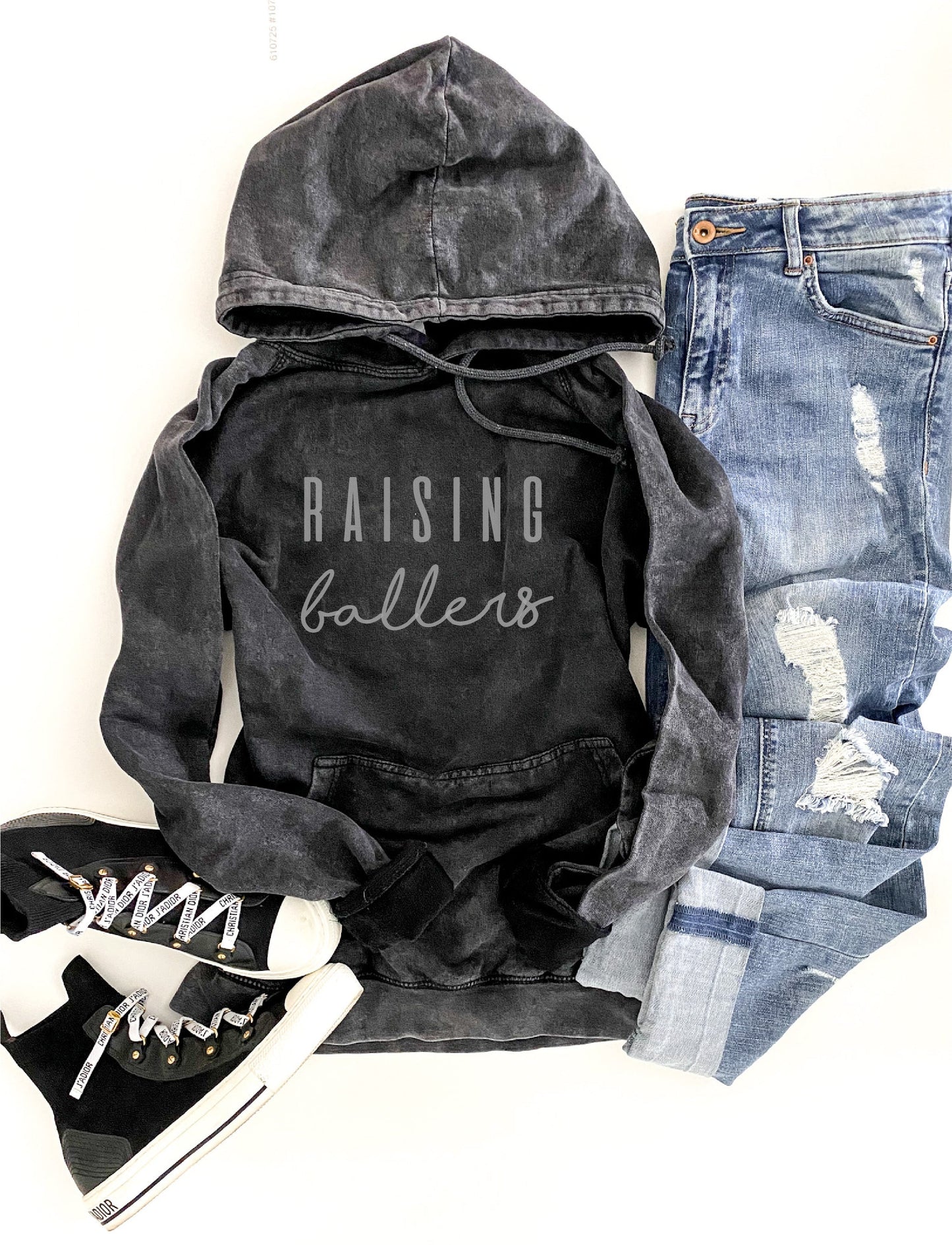 Raising Ballers Black Vintage Wash Hoodie Sweatshirt [will ship separately]