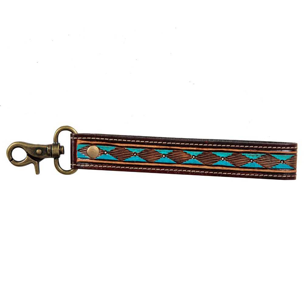 Basin Lake Brown/Turquoise Tooled Leather Keychain Strap