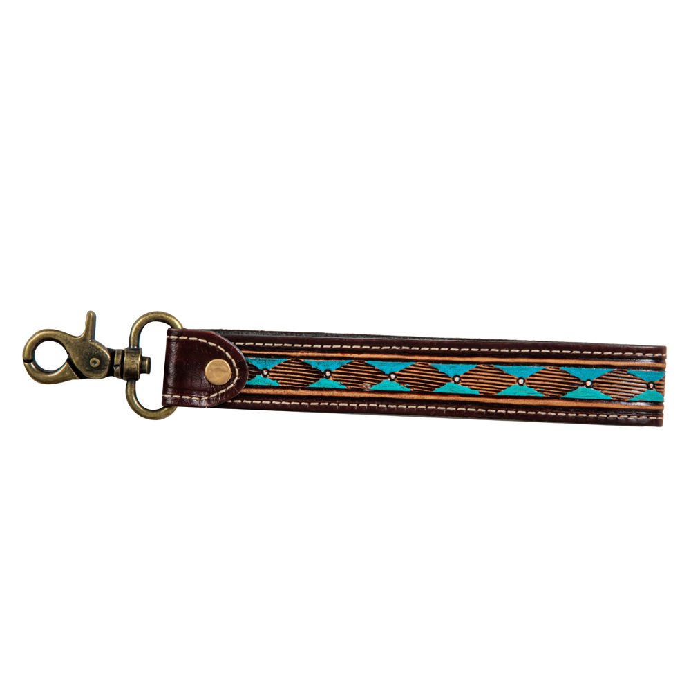 Basin Lake Brown/Turquoise Tooled Leather Keychain Strap