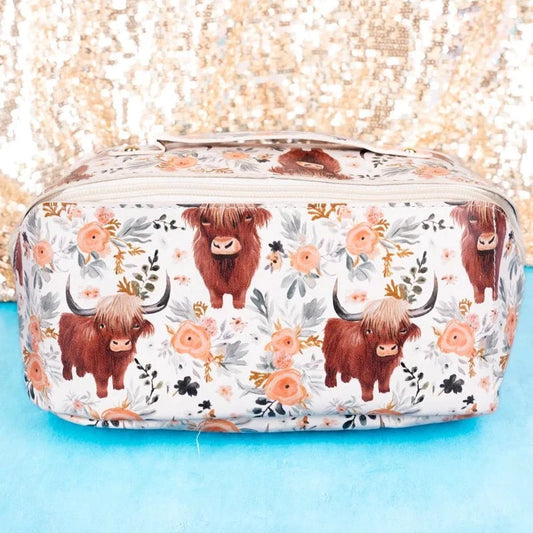 Take Me Home Expandable Cosmetic Case - Summer Highland Cow