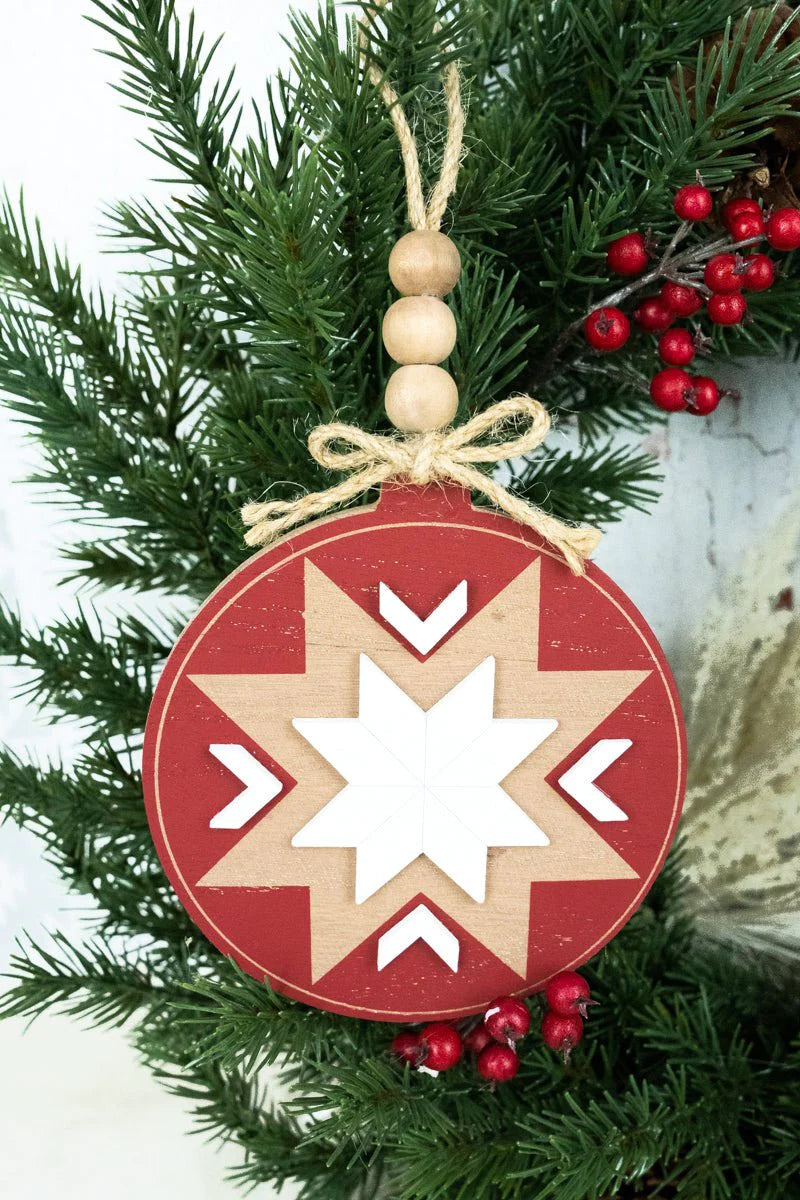 Red/White Round Aztec Ornament