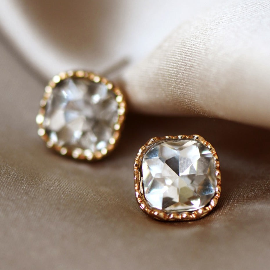 Paris Stroll CZ and Gold Stud Earrings