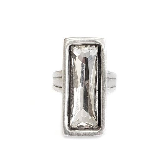 Pewter and Crystal Adjustable Ring
