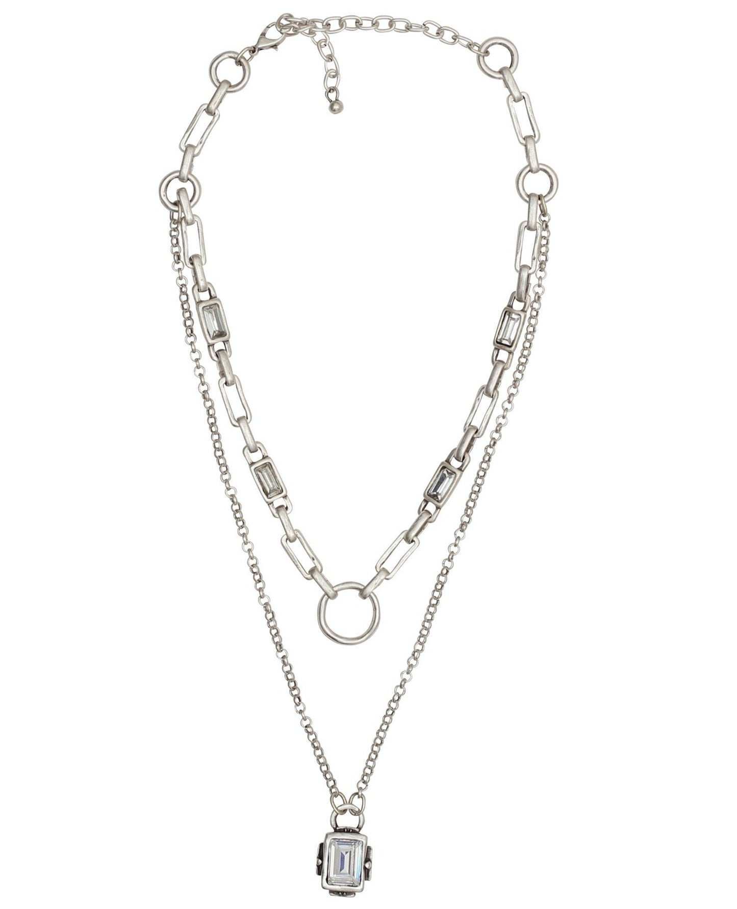 Pewter and Crystal Layered Necklace
