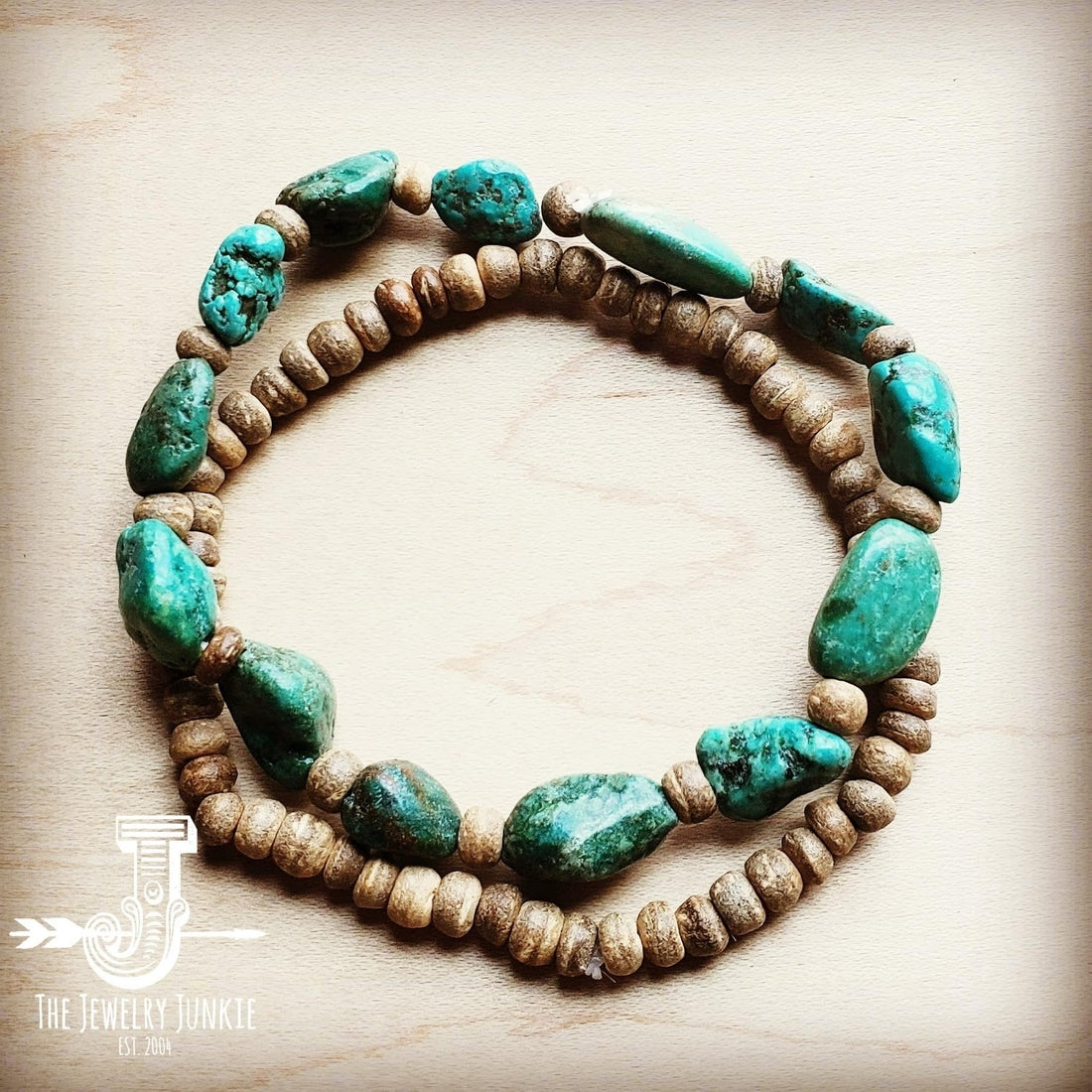 Turquoise/Wood Stretch Bracelet