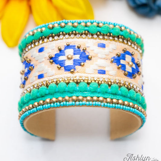 Spring Whirlwind Bead and Thread Cuff Bracelet