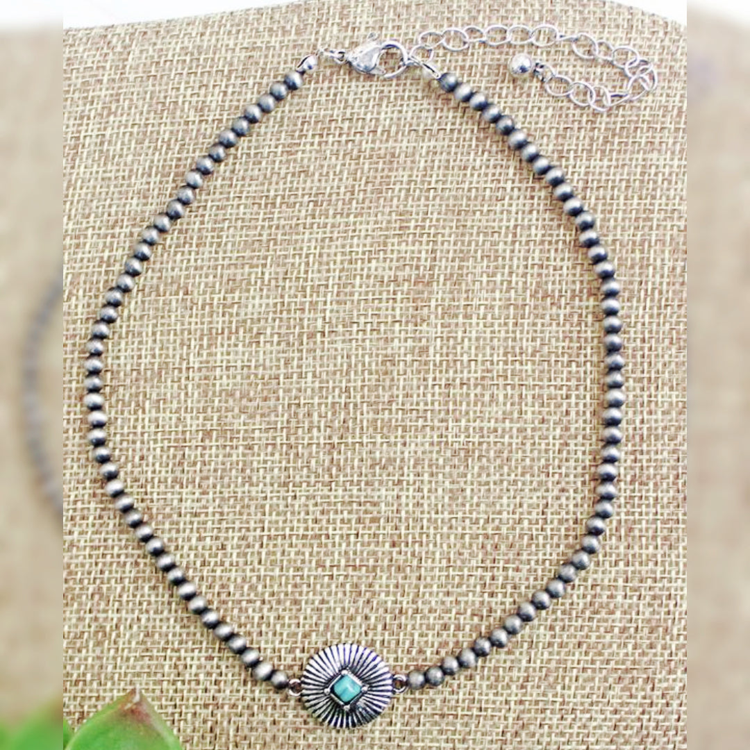 Out On Top Petite Turquoise Choker Necklace