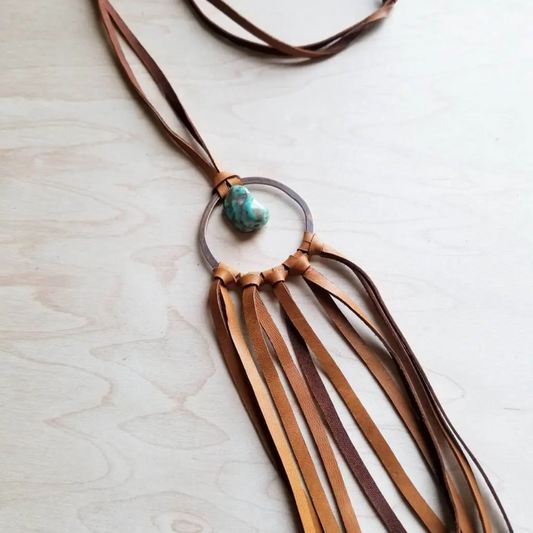 Turquoise Leather Dream Catcher Necklace