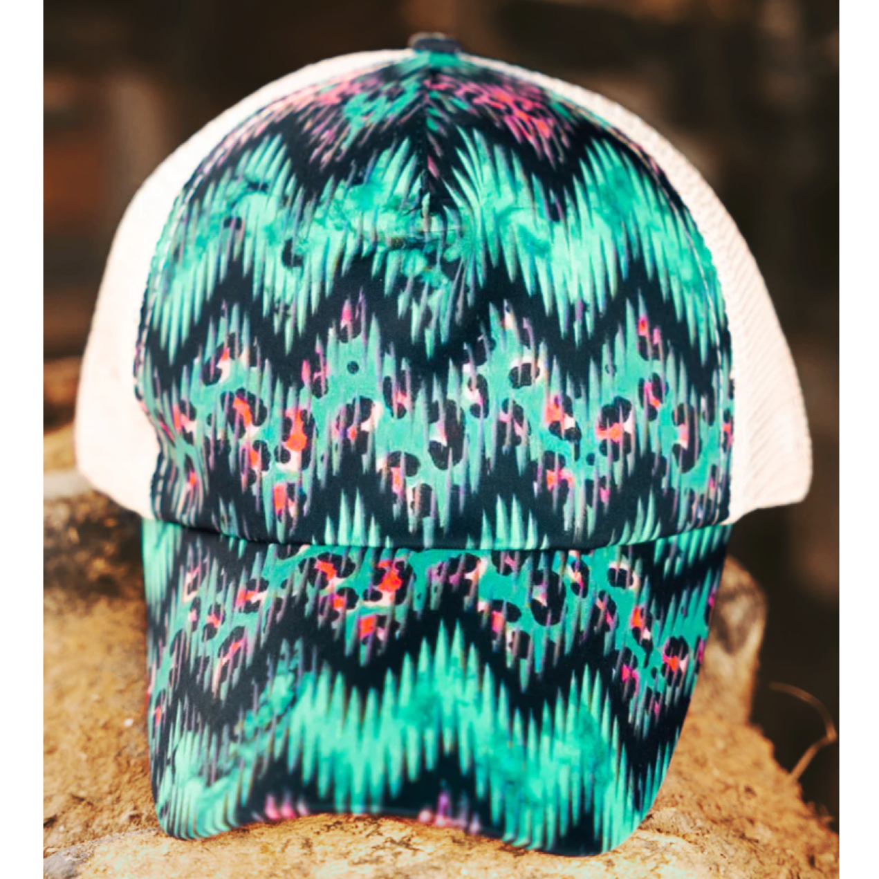 Fierce Fashion Leopard Turquoise Ponytail Cap