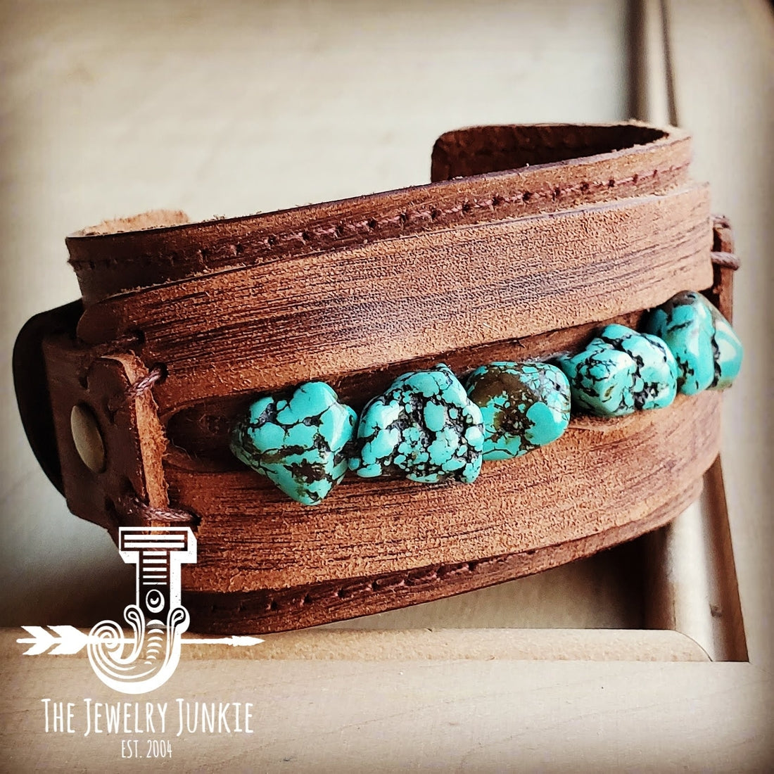 Turquoise Leather Distressed Cuff Bracelet