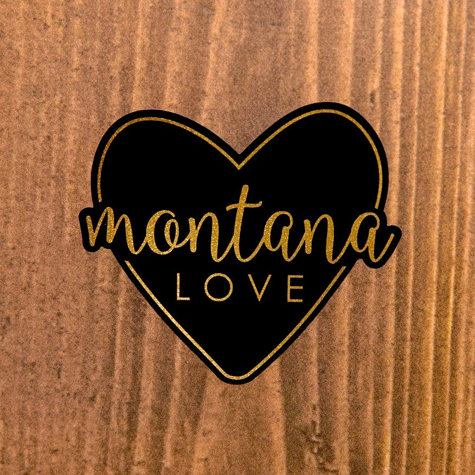 zzMontana Love Black and Gold Heart Vinyl Decal Sticker