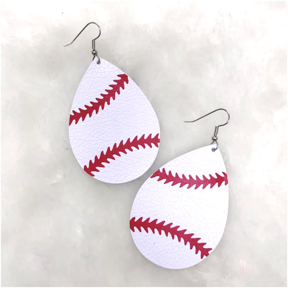 Baseball Leather Teardrop Earrings - 2.5"