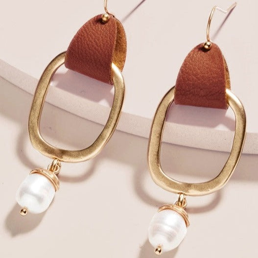 All Mine Gold, Leather and Pearl Earrings