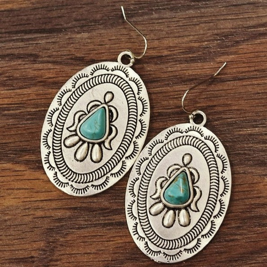 Just A Bit Turquoise and Silver Concho Earrings