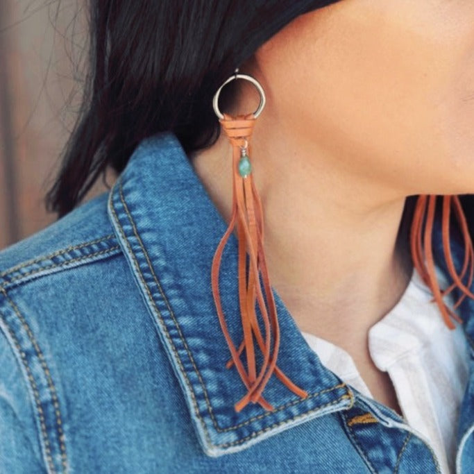 Grand Canyon View Leather Fringe Earrings