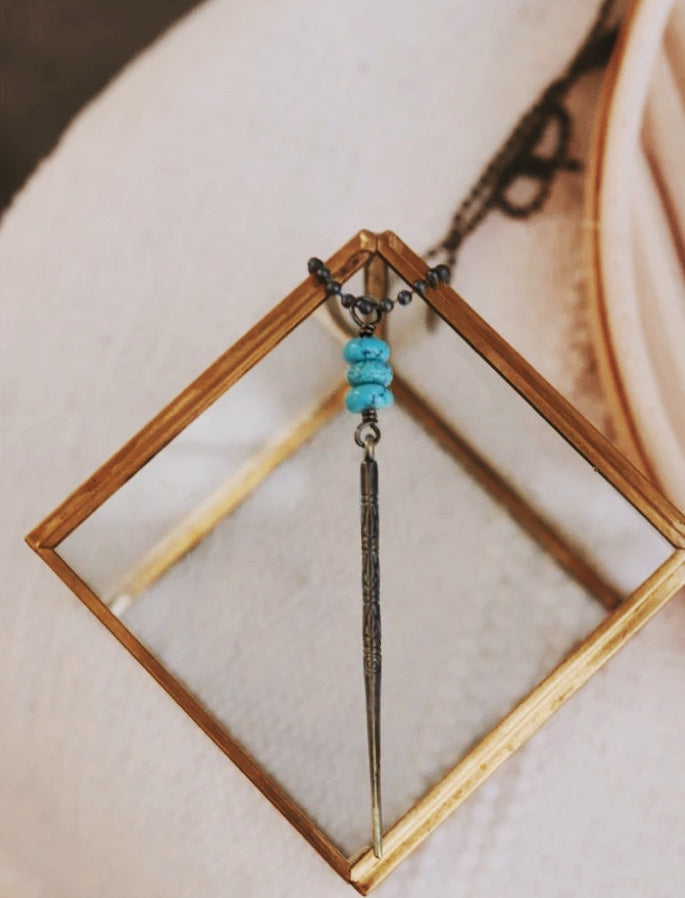 To A Point Turquoise and Gold Spear Necklace