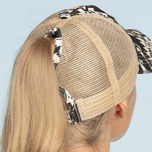Mountain Song Aztec Ponytail Cap - Navy/Mauve