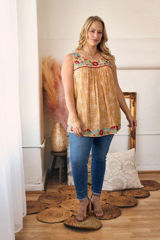Joy Of The Sun Embroidered Mustard Blouse (Plus)