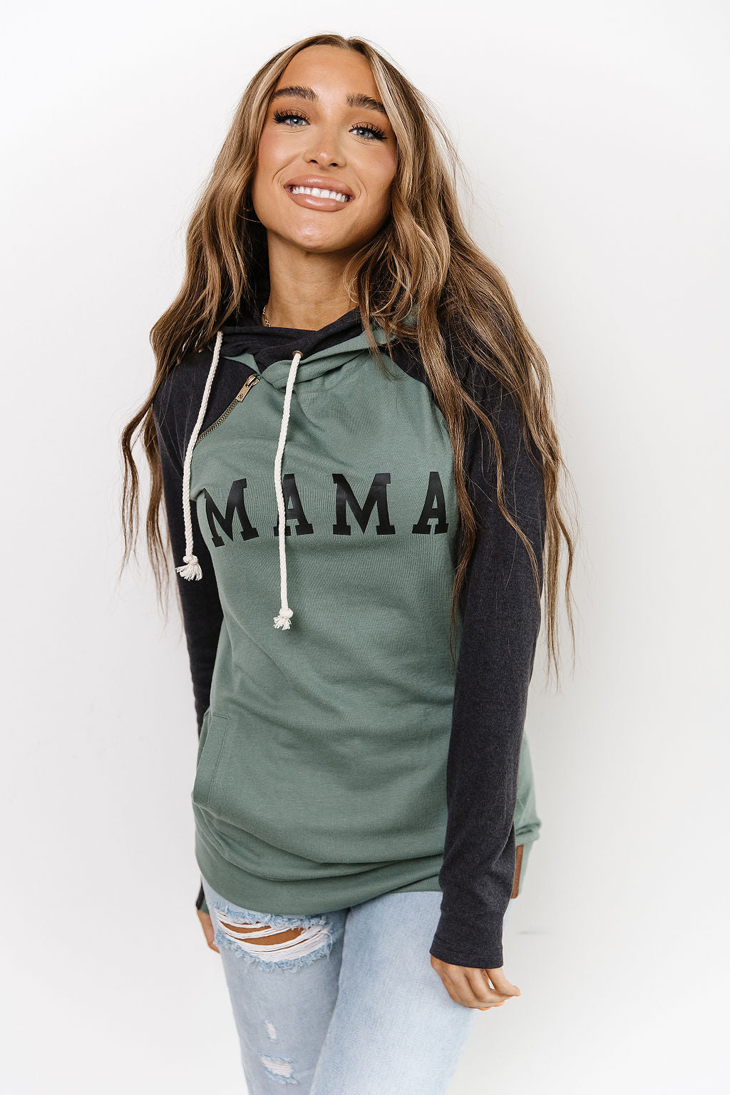 Mama Sea Green Ampersand Ave DoubleHood Sweatshirt